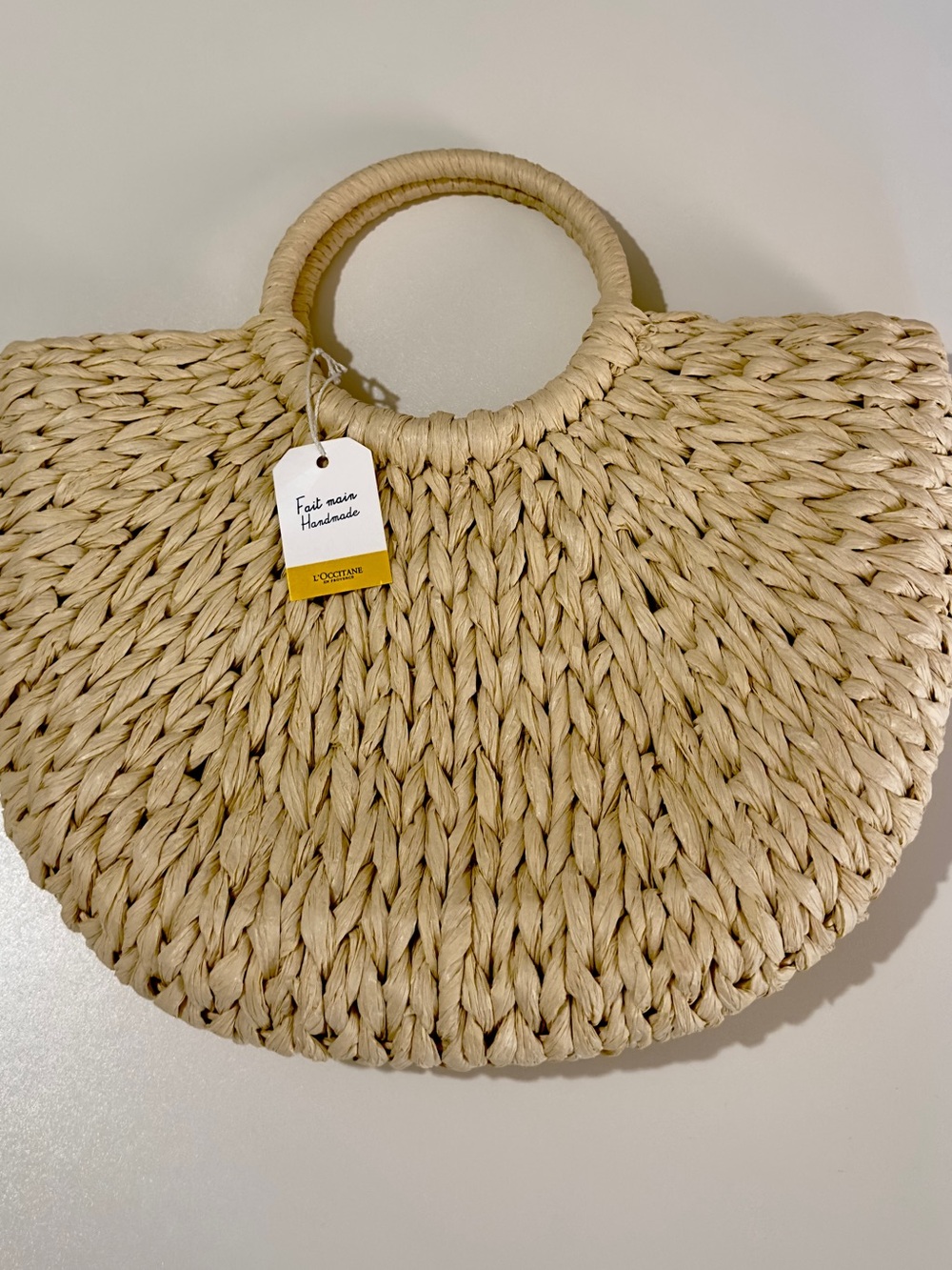L'OCCITANE Natural Beige Woven Straw Tote with Round Handles